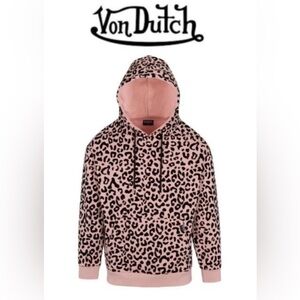 VON DUTCH NWT Unisex Dirty Pink Cheetah Leopard Animal Print Hooded Sweatshirt